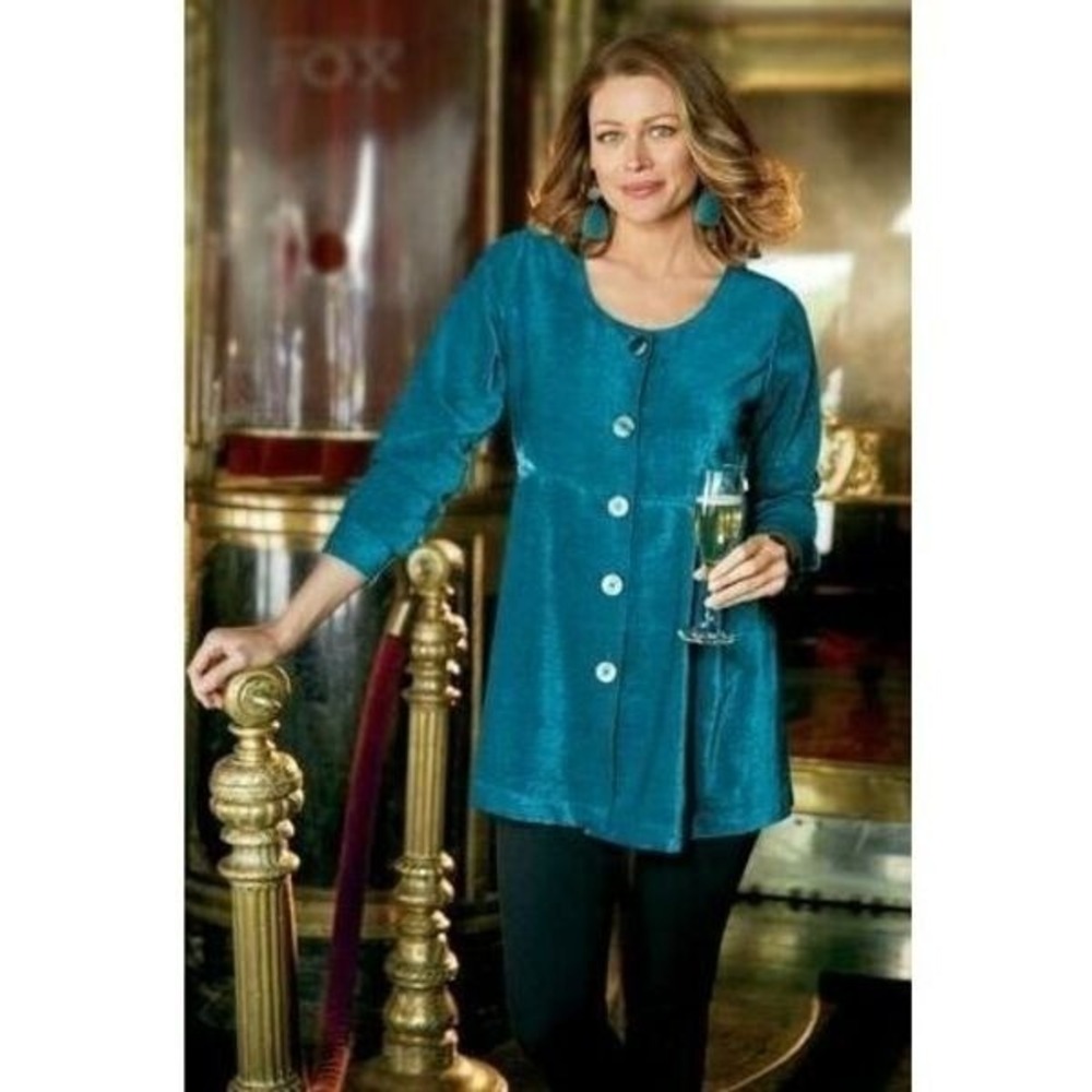 NWT $99 Soft Surroundings Chenille "Fiona Shirt" in Peacock Teal Green XL-18